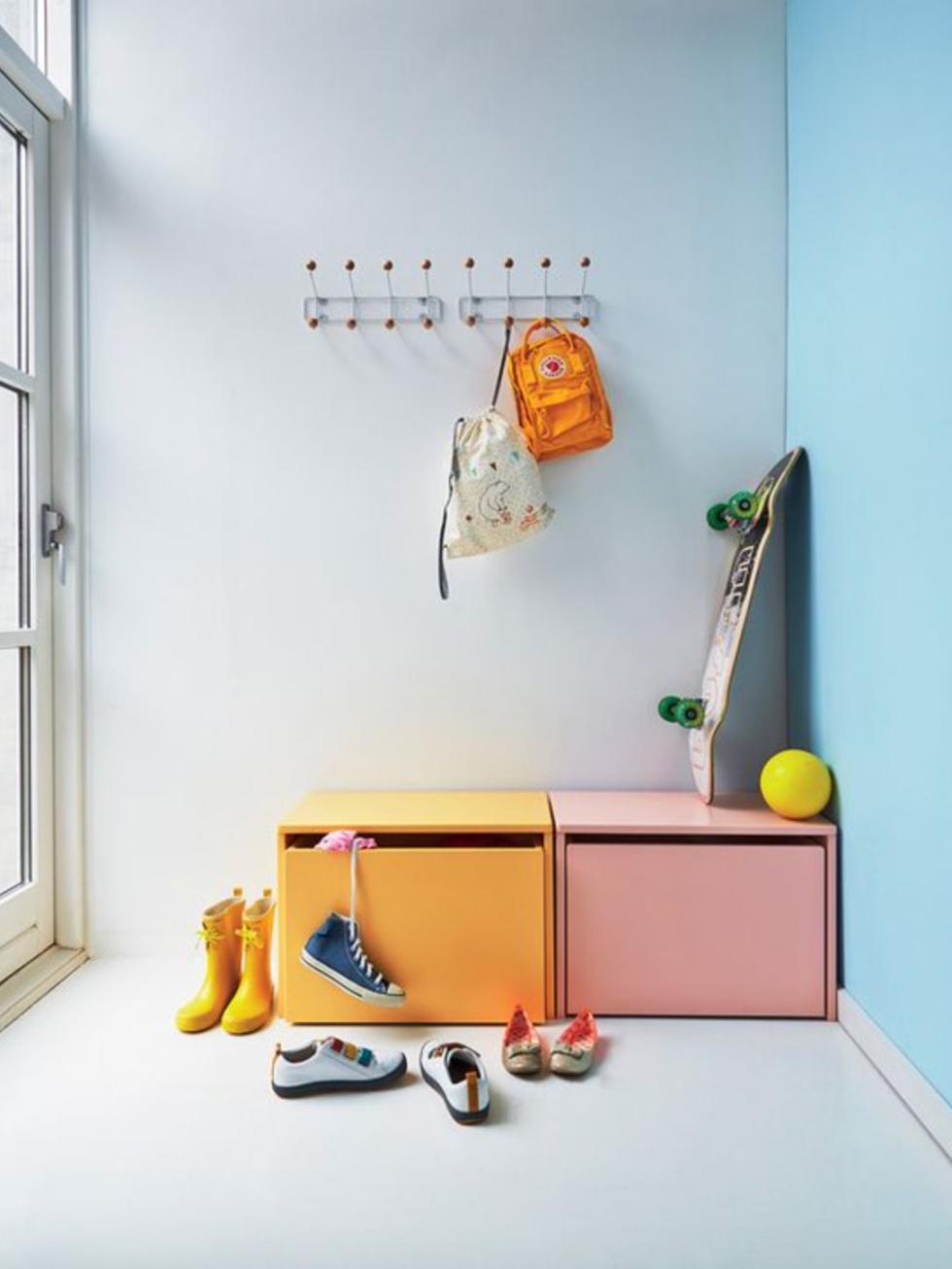 This project was not produced by Plum Living. Storage benches from Flexa.