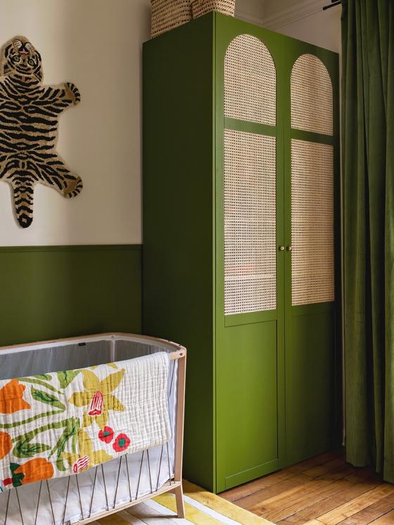 Lazare's bedroom, with a Romarin cane wardrobe