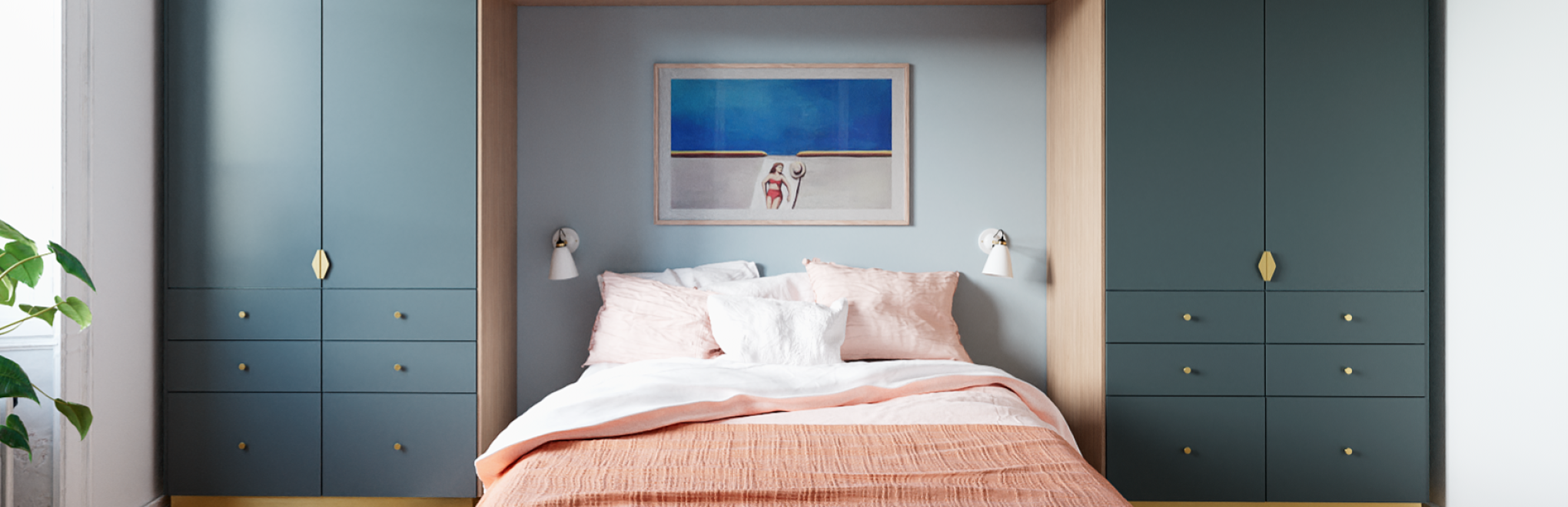 Kleiderschrank mit Flechtwerk in Beige 01 - Beige rosé