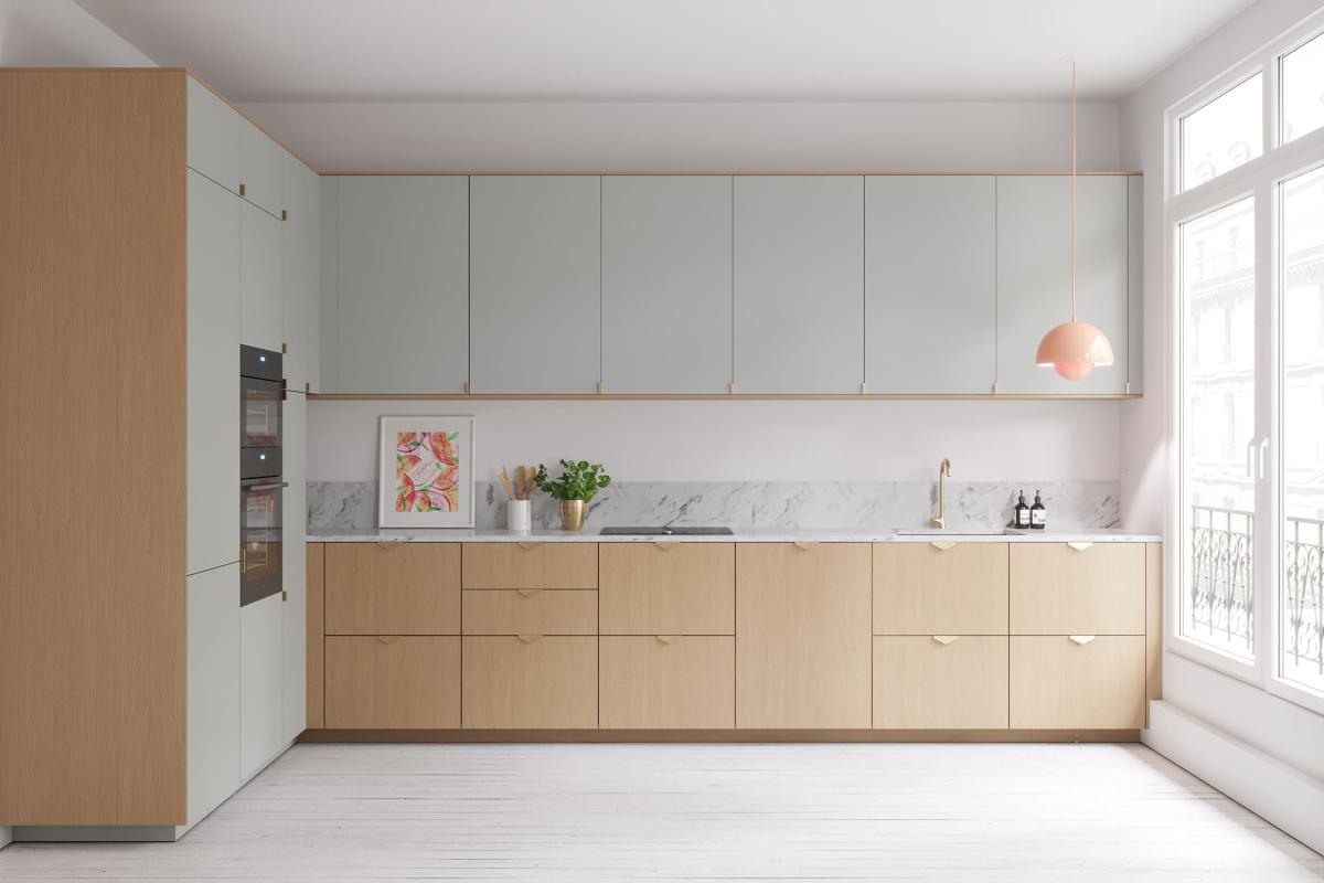 Kitchen in Green 01 - Amandier grisé & natural oak