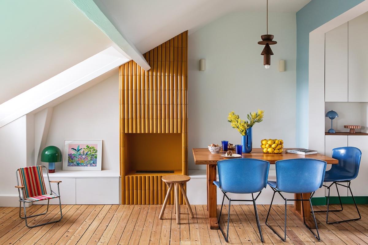 Kitchen in oak & Blue 02 - Bleu nuit