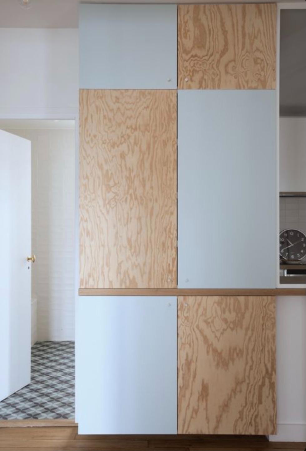 Two-material wardrobe in wood & Blue 04 - Ciel voilé