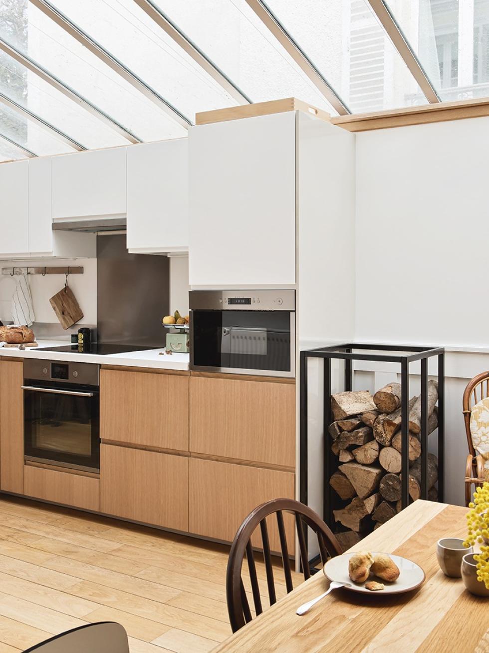 Single line kitchen in natural oak